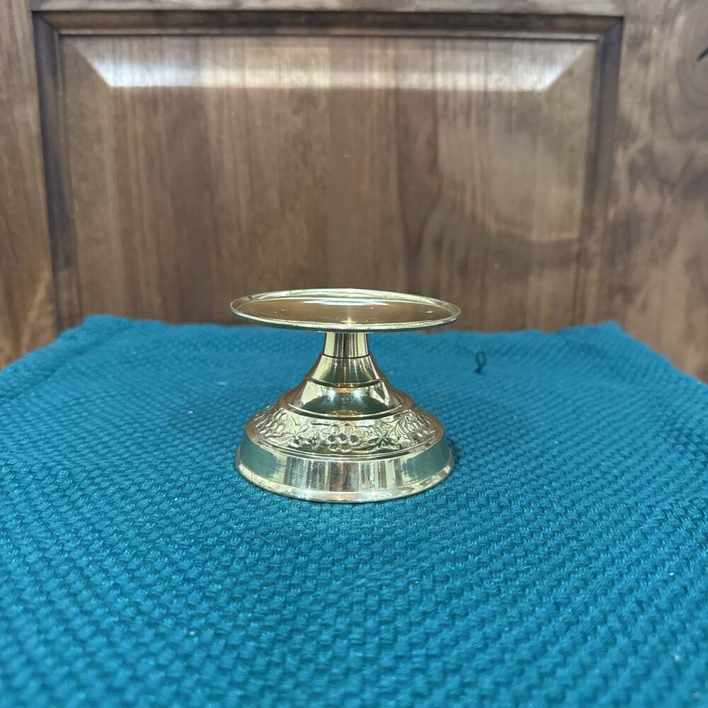 Vintage Brass Pillar Candle Holder with Footed Base